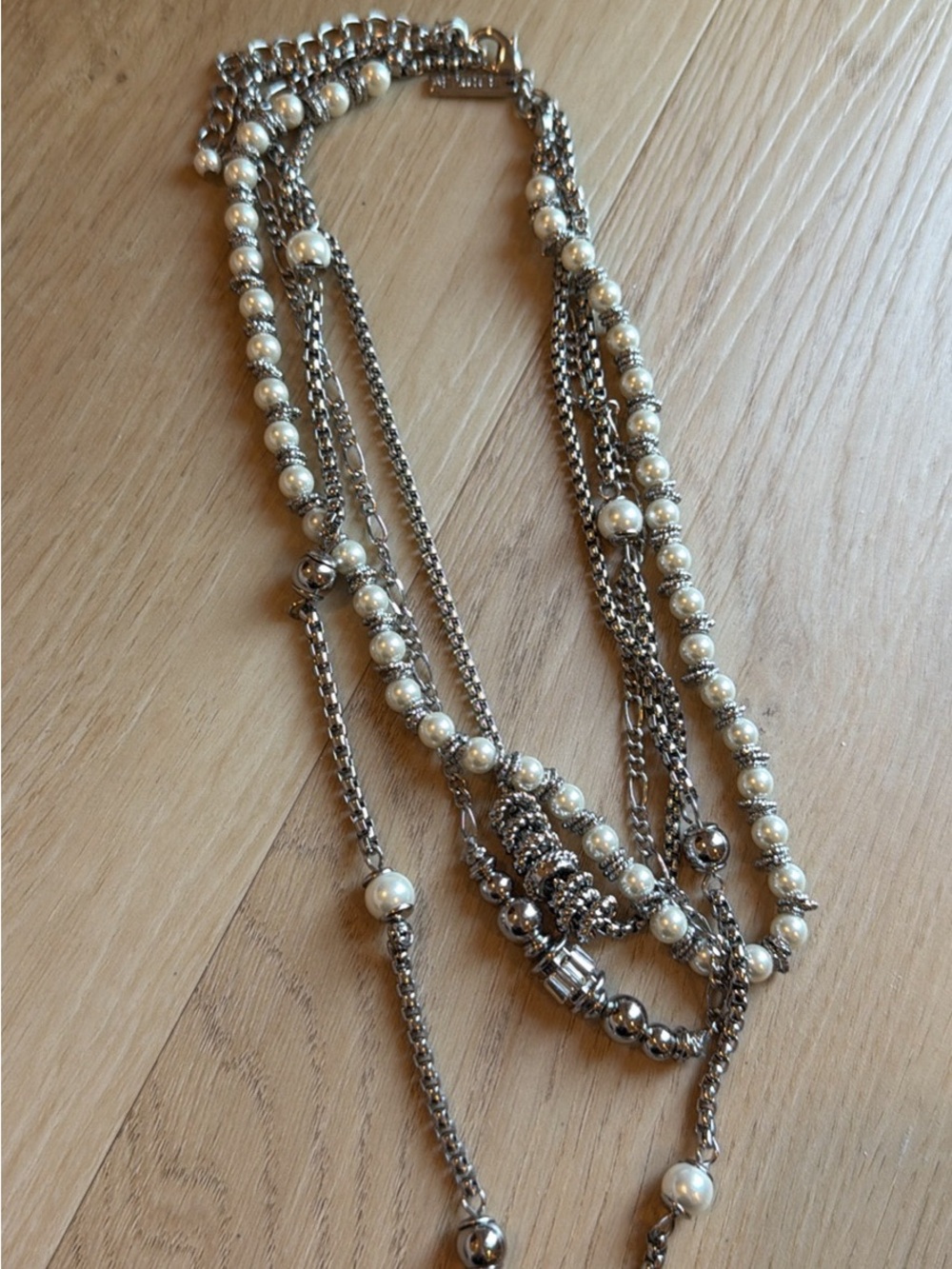 White House Black Market Silver Multi-Strand Pearl Accent Necklace